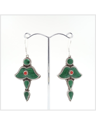 Boucles Malachite en argent massif