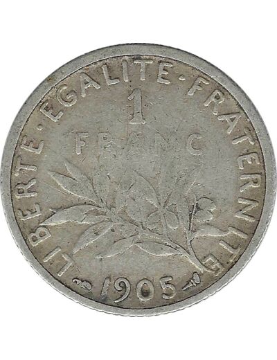 FRANCE 1 FRANC SEMEUSE ARGENT 1905 TB-