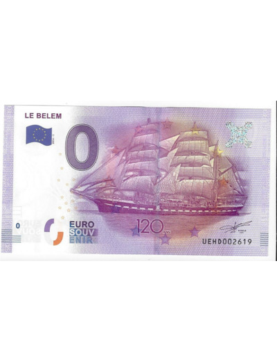 37 TOURS LE BELEM BILLET SOUVENIR 0EURO TOURISTIQUE 2016-1 NEUF