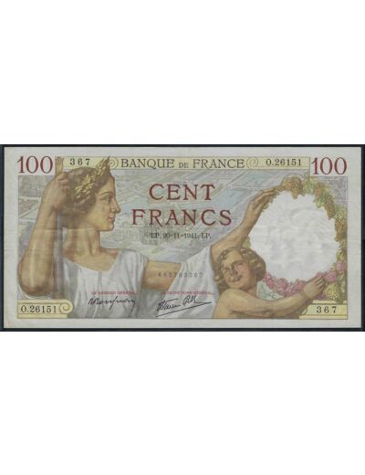 FRANCE 100 FRANCS SULLY 20-11-1941 O.26151 TTB+