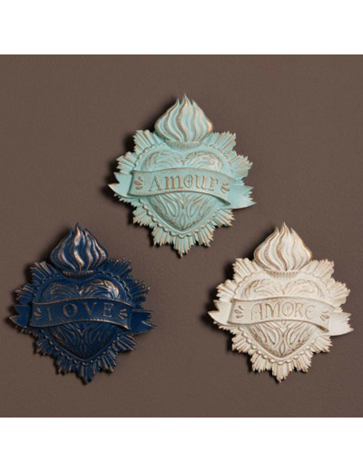 Ensemble 3 cœurs sacrés ex-voto 11x12cm