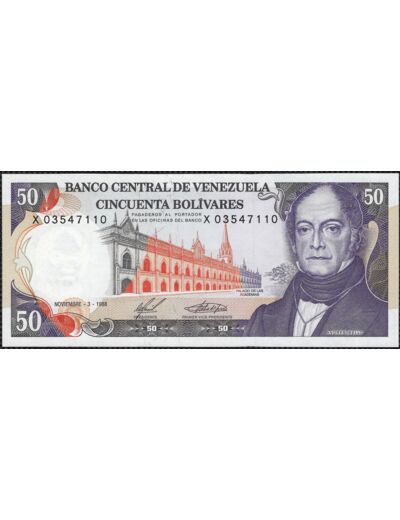 VENEZUELA 50 BOLIVARES 3 NOVEMBRE 1988 SERIE X NEUF W65b