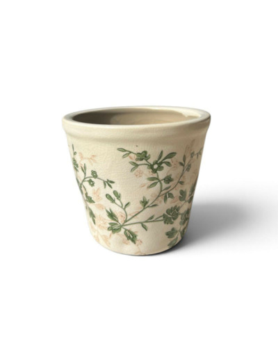 Pot de fleurs vert beige céramique 12x10cm