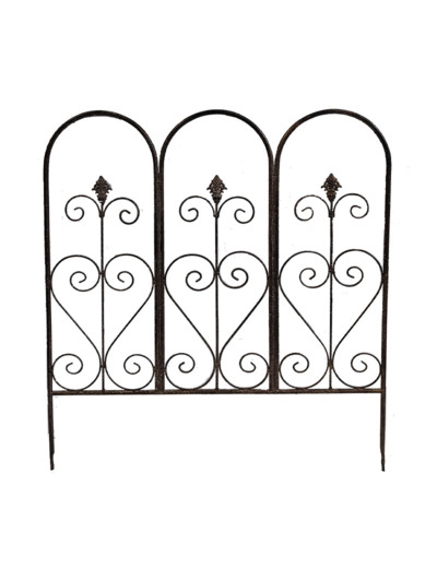 Barrière de Jardin Basse Volutes et Arches en Fer Patiné Marron 70x78cm