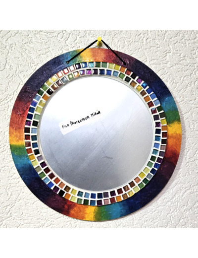 MON BEAU MIROIR – Bois, mosaïque & peinture (Ø 30 cm)