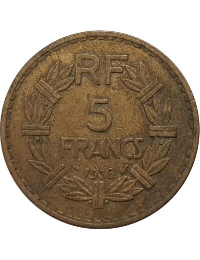 FRANCE 5 FRANCS LAVRILLIER Bronze-Alu 1938 TB+ G761 N1
