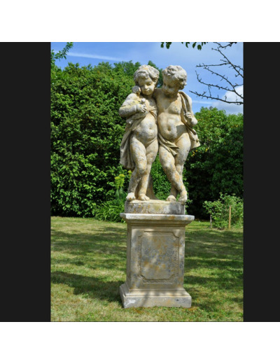 Statue Aux Jumeaux à la Colombe pierre reconstituée 65x110cm