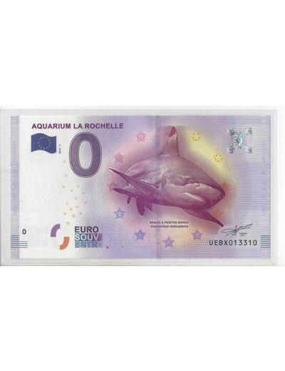 17 LA ROCHELLE 2016-1 AQUARIUM REQUIN Numero 013310 BILLET SOUVENIR 0 EURO