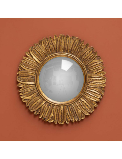 Miroir convexe bois plumes dorées-cuivrées 3x56cm