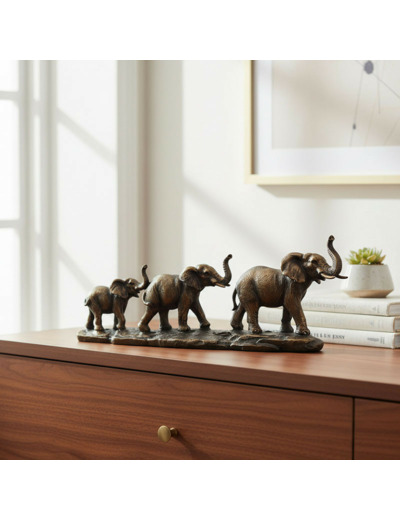 Déco famille 3 éléphants dorés 41x10x17cm