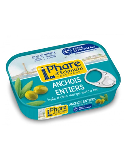 Anchois entiers à l'huile d'Olive vierge Bio-115g-Phare d'Eckmühl