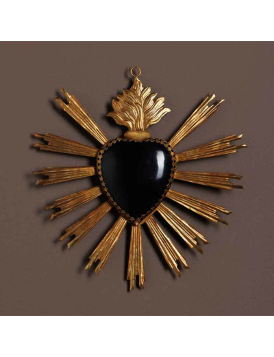 Suspension Ex-voto coeur noir 20x2x20cm