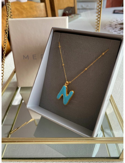 Collier initiale N - Say my Name Bleu Néon