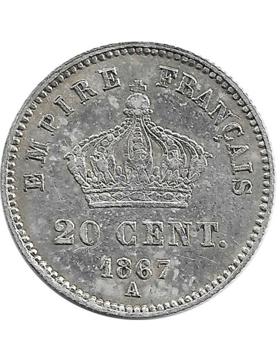 FRANCE 20 CENTIMES NAPOLEON III 1867 A TTB+