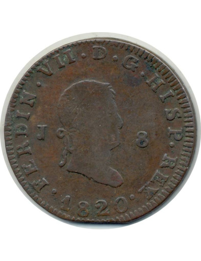 ESPAGNE 8 MARAVEDIS 1820 JA FERDINAND VII TB+ (W491)