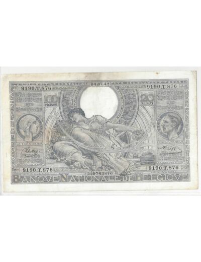 Belgique 100 FRANCS 04/07/1942 TTB 9190.T.876