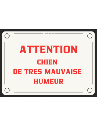 Plaque plate vintage - Attention chien de très mauvais humeur - 20 x 30 cm