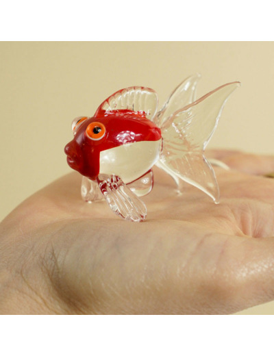 Figurine Miniature Poisson Japonais Verre Rouge 7x3x4cm