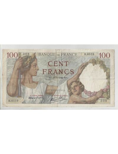 FRANCE 100 FRANCS SULLY 11-1-1940 H.6519 TTB-