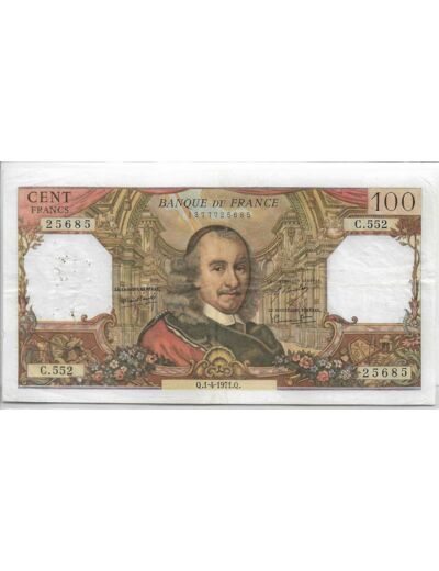 FRANCE 100 FRANCS CORNEILLE 1-4-1971 C.552 TTB