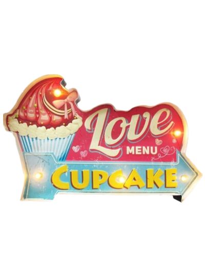 Plaque métal type Enseigne Lumineuse Love Cupcake