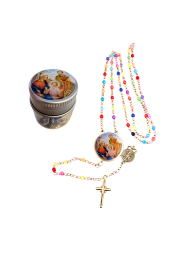 Chapelet Perles verre 2/3mm sur Chaine Argentée - SAINTE FAMILLE