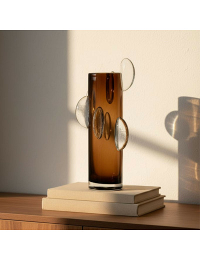 Vase verre marron 18x18x37cm