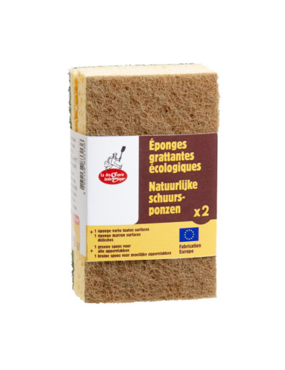 1 éponge verte + 1 éponge marron à récurer en matières recyclées