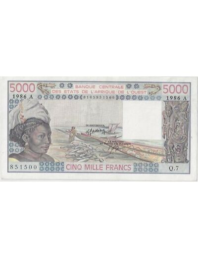 B.C.E.A.O (COTE D'IVOIRE ) 5000 FRANCS 1986  SUP