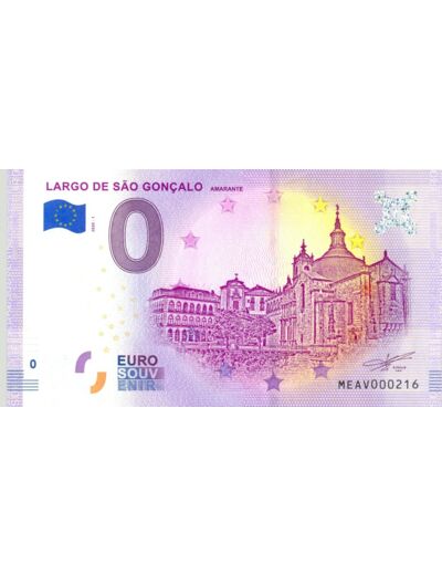 PORTUGAL 2020-1 LARGO DE SAO CONCALO BILLET SOUVENIR 0 EURO TOURISTIQUE NEUF