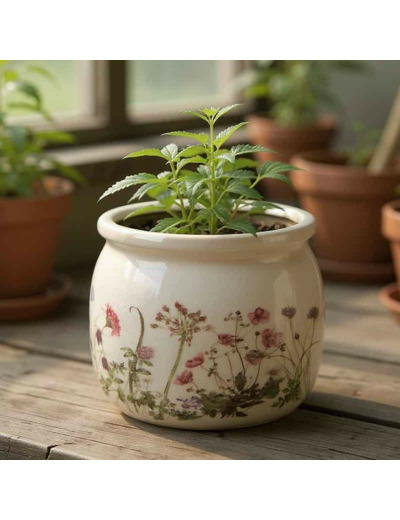 Pot de fleurs rond céramique rose beige 16x16x13cm