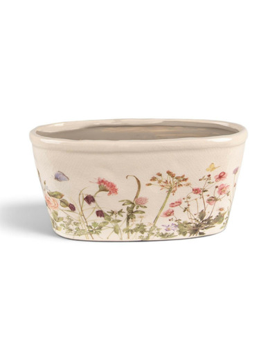 Pot de fleurs ovale beige rose céramique 27x13x14cm