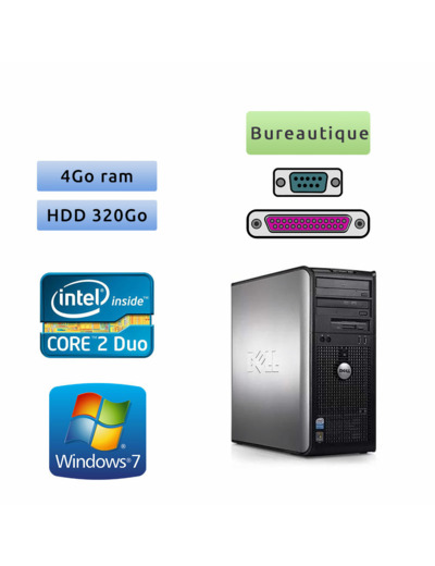 Dell Optiplex 380 MT - Windows 7 - 3Ghz 4Go 320Go - Port Serie et Parallele - PC Tour Bureautique Ordinateur