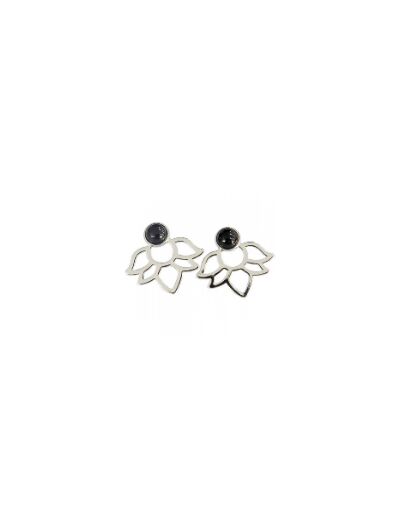 Boucles d’oreilles Perles et lotus Onyx noir