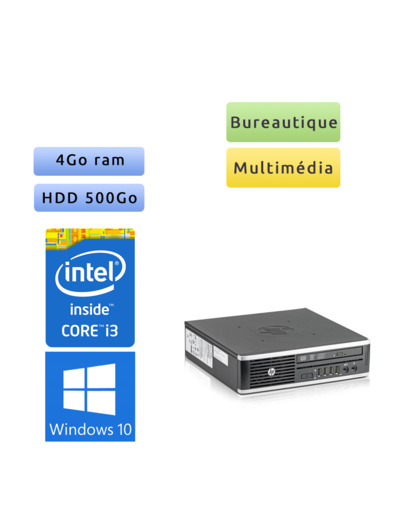 Hp 8300 Elite SFF - Windows 10 - i3 4Go 500Go - PC Tour Bureautique Ordinateur