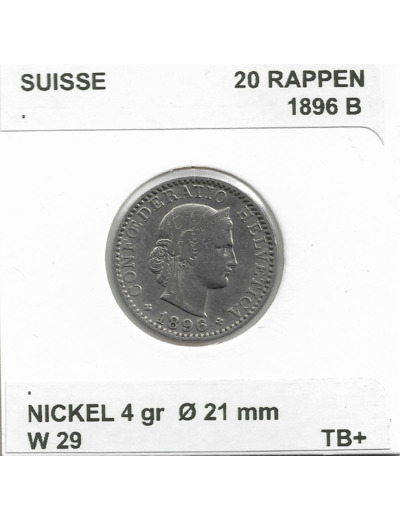 SUISSE 20 RAPPEN 1896 B TB+