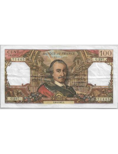 FRANCE 100 FRANCS CORNEILLE 6-4-1967 G.237 TTB+