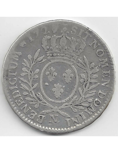 LOUIS XV - 1/2  ECU AUX BRANCHES D'OLIVIER 1727 N (MONTPELLIER) 7/6 TB-