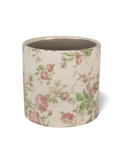 Pot de Fleurs céramique beige rose fleurs 17x16cm