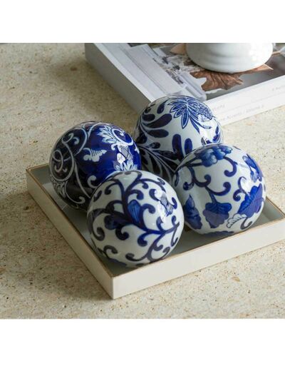 Ensemble 4 boules décoratives bleue blanche 10cm