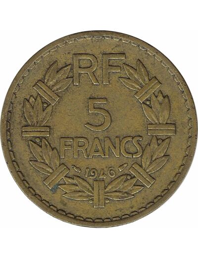 FRANCE 5 FRANCS LAVRILLIER CUPRO ALU 1946 TB+ taches