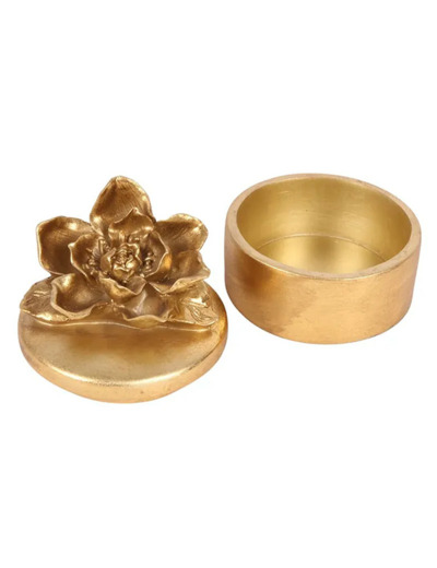 Boîte de rangement florale doré résine 11x10x10cm