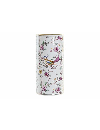 VASE DOLOMITE BLANC - décor Oiseaux et fleurs -