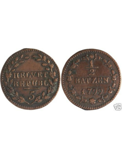 SUISSE 1/2 BATZEN 1799 TTB