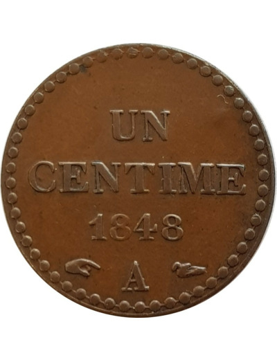 FRANCE 1 CENTIME DUPRE 1848 A ACCENT TTB+