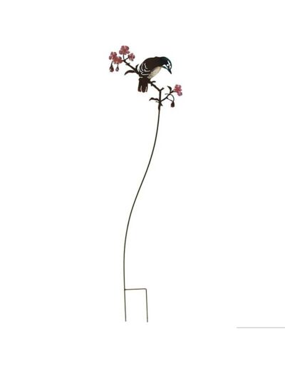 Tuteur oiseau sur branche rose 93x23cm