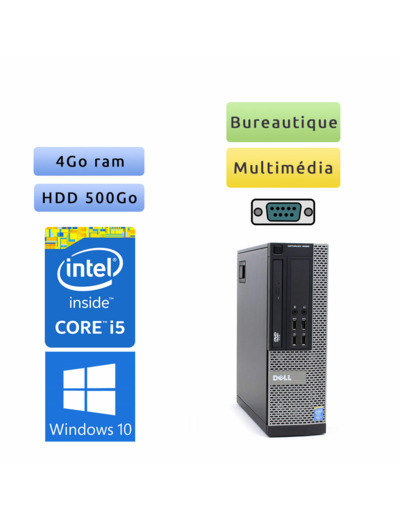 Dell Optiplex 9020 SFF - Windows 10 - i5 4Go 500Go - Port Serie - Ordinateur Tour Bureautique PC