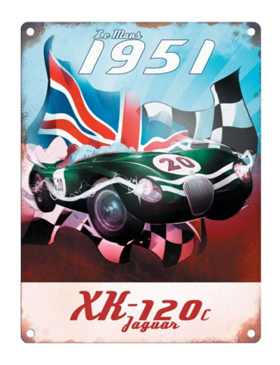 Plaque métal Jaguar XK 120 - Le Mans 1951 - 30 x 40 cm