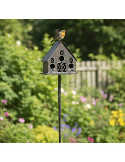 Nichoir oiseaux fer Maison 30x20x170cm