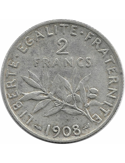 FRANCE 2 FRANCS SEMEUSE 1908 TTB